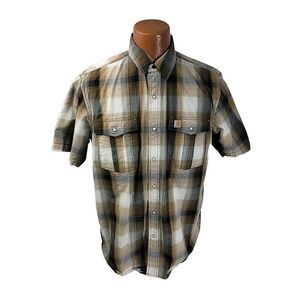 Carhartt Button‎ Shirt Men's Large Pearl Snap Short Sleeve Plaid Western